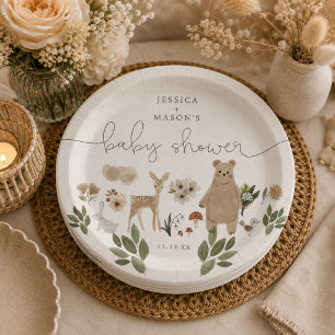 Assiettes en papier Baby Shower Bohème Forestière