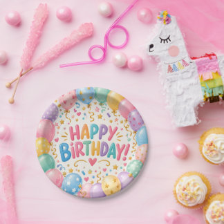 Assiettes en papier ballon joyeux anniversaire col