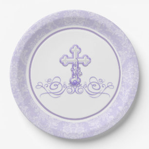 Assiettes en Papier Baptême Violet Lavande Fille