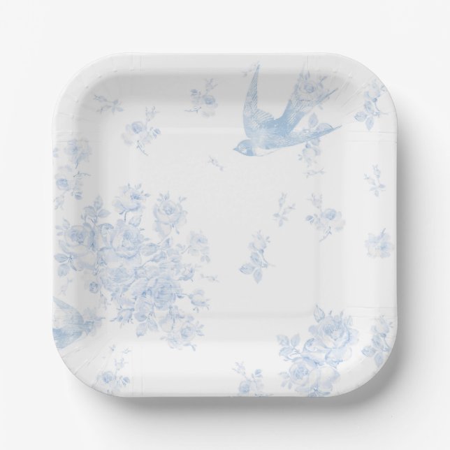 Assiettes en papier Blue Bird & Roses (Recto)