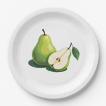 Assiettes en papier botanique verte poire aquarell