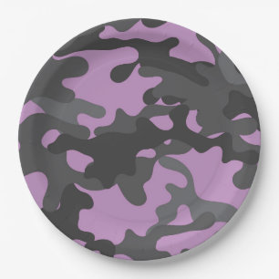 Assiettes en papier camouflage violet et gris