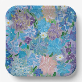 Assiettes en papier carrées 9" Blue Haze Floral
