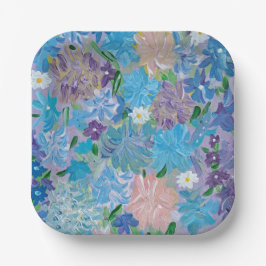 Assiettes en papier carrées de 7" Blue Haze Floral