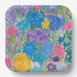 Assiettes en papier carrées de 9" Fleur de Majesté