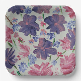 Assiettes en papier carrées de 9" Fleur de Rosier