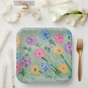 Assiettes en papier carrées de 9" Floral Pastels l