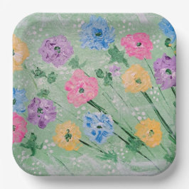 Assiettes en papier carrées de 9" Floral Pastels l