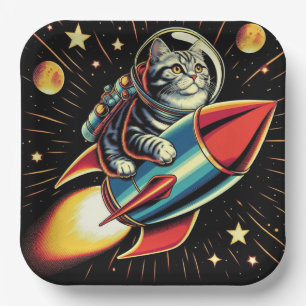 Assiettes en papier chat de l'espace !