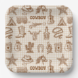 Assiettes en Papier Cowboy, Fête de Rodéo Western