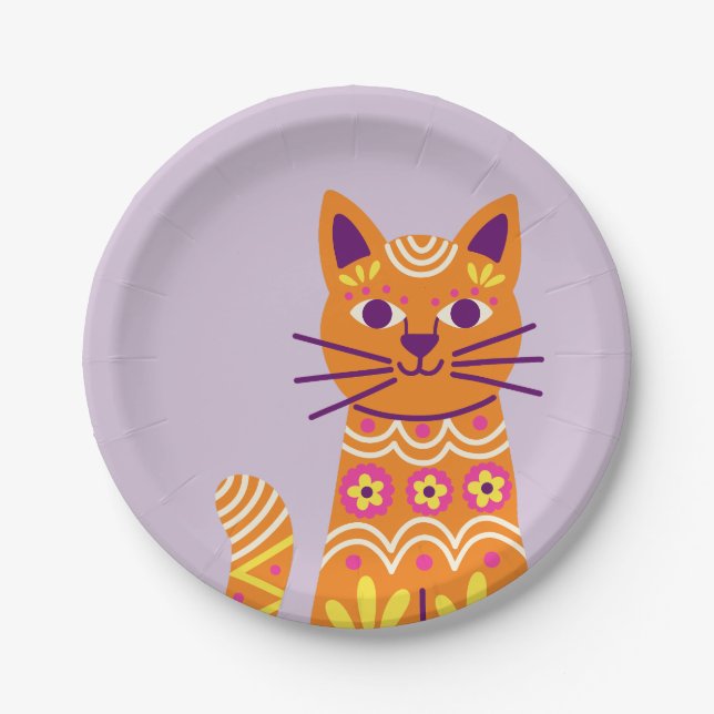 Assiettes en papier crâne de chat Jour des morts (Devant)