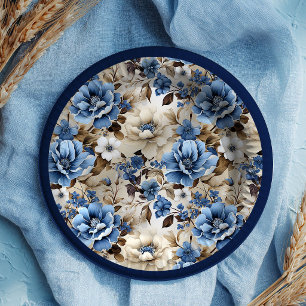 Assiettes en papier de luxe à fleurs bleu marine r