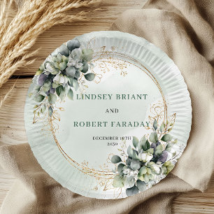 Assiettes en papier de mariage à feuillage botaniq