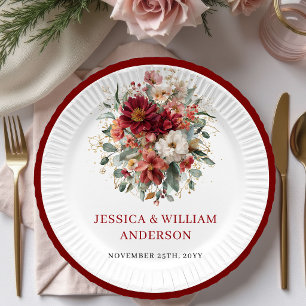 Assiettes en papier de mariage à motif eucalyptus