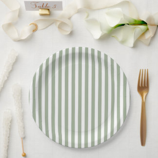 Assiettes en papier de Noël à rayures vert sauge e