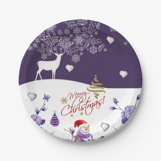 Assiettes en papier de Noël, bonhomme de neige (Devant)