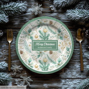Assiettes en papier de Noël mignonnes pastel sauge