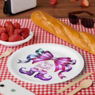 Assiettes en papier de Noël violet Merry & Bright