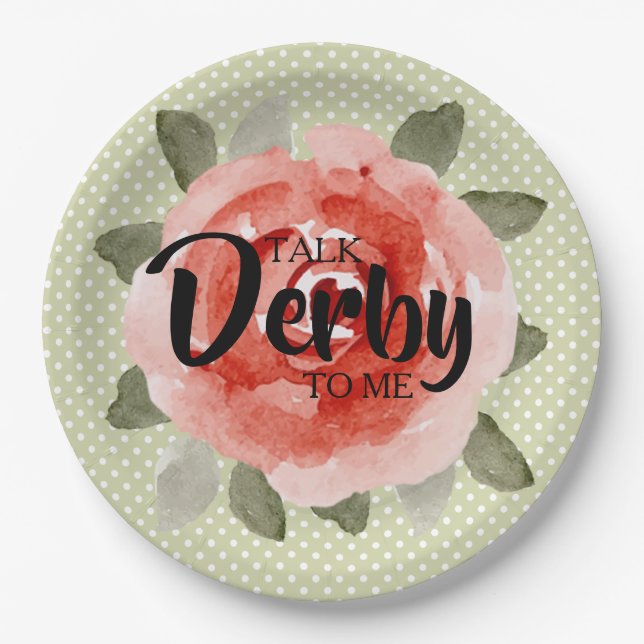 Assiettes en papier Derby à pois lime et rose roug (Devant)