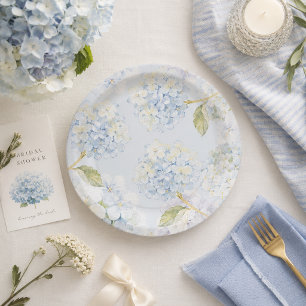 Assiettes en Papier Élégante Hortensia Bleu