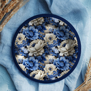 Assiettes en Papier Élégantes Fleurs Bleu Nuit Lux