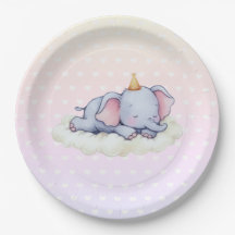 Assiettes en Papier Éléphant Mignon Endormi pour B