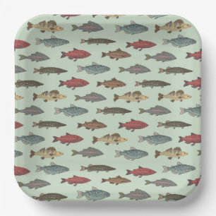 Assiettes en papier en forme de poisson, fête vert