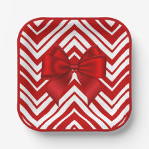 Assiettes en papier festives Ruban Rouge et Zig Za