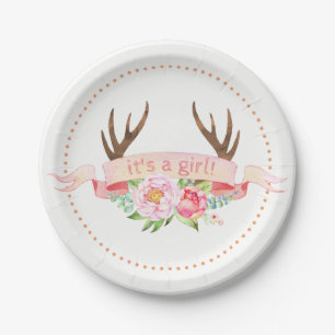 Assiettes en papier Fille Cerf Baby Shower