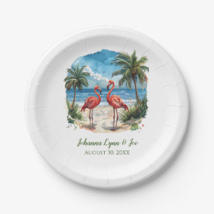 Assiettes en papier Flamingo Tropical Island Beach