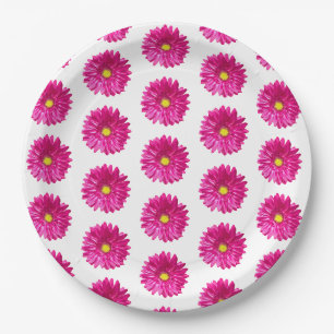 Assiettes en papier fleurs rose vif Daisy