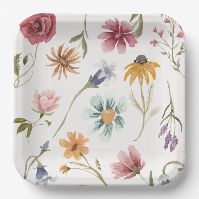 Assiettes en papier floral aquarelle (Recto)