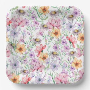 Assiettes en papier floral orange violet, Fête bot