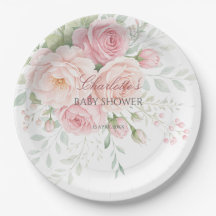 assiettes en papier floral rose tendre