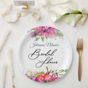 Assiettes en papier floral violet et rouge