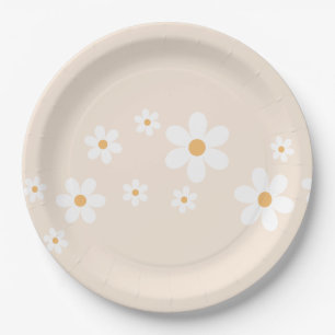 Assiettes en papier florales crème beige Retro Dai