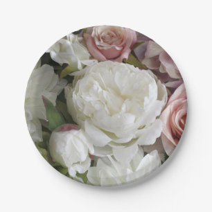Assiettes en papier florales jolies blanches et pê
