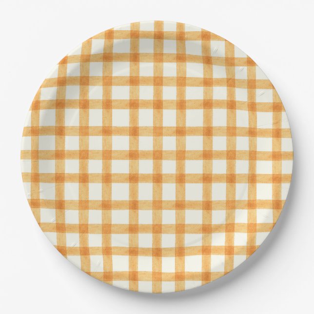 Assiettes en papier Gingham aquarelle cuivre 012 (Devant)
