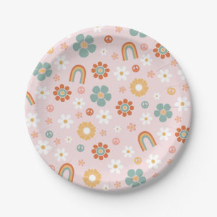 Assiettes en papier hippie arc-en-ciel groovy anni
