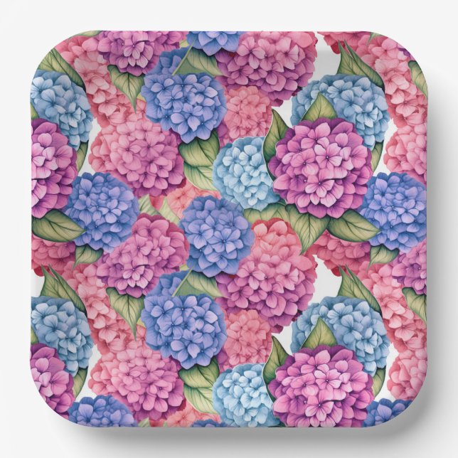 Assiettes en papier Hortensia rose, Floral Botaniq (Recto)