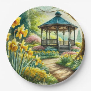 Assiettes en papier Jaunes jonquilles et Gazebo
