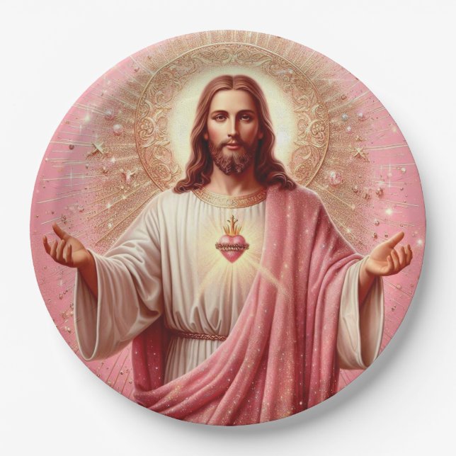 Assiettes en papier Jésus rose ! (Devant)