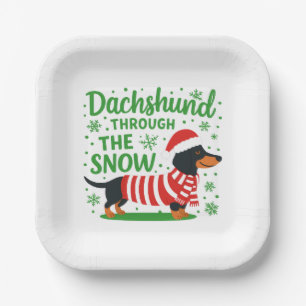Assiettes en papier Joyeux Noël teckel