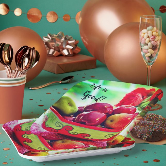 Assiettes en papier La vie est belle Roses et Pomm (Multi)