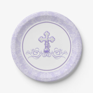 Assiettes en papier lavande violet pour baptême