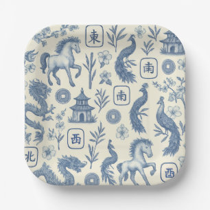 Assiettes en papier Mahjong Année du Cheval