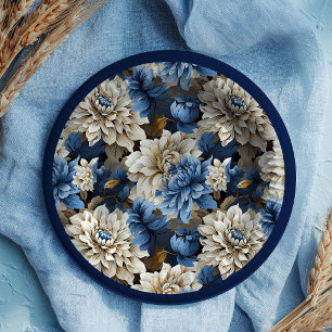 Assiettes en Papier Mariage Floral Bleu Nuit et Iv