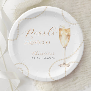 Assiettes en papier Mariage Perles & Prosecco Or