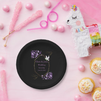 Assiettes en papier mariage violet et noir