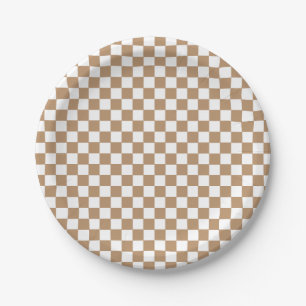 Assiettes en papier marron à carreaux bohème pour 